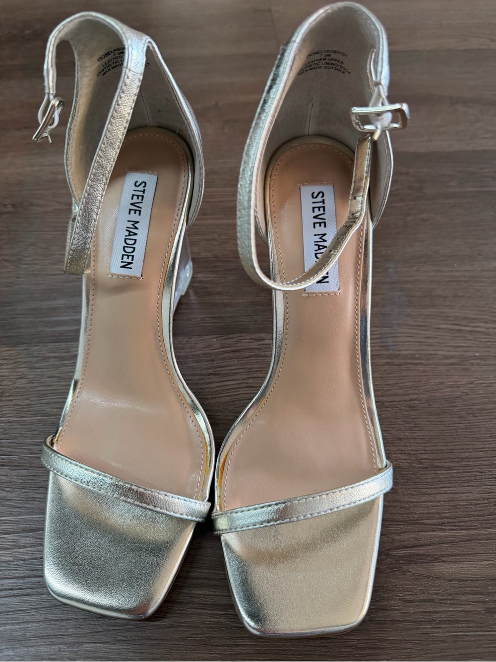 NIB Steve Madden Metallic Gold Square-Toe Ankle-Strap Heels